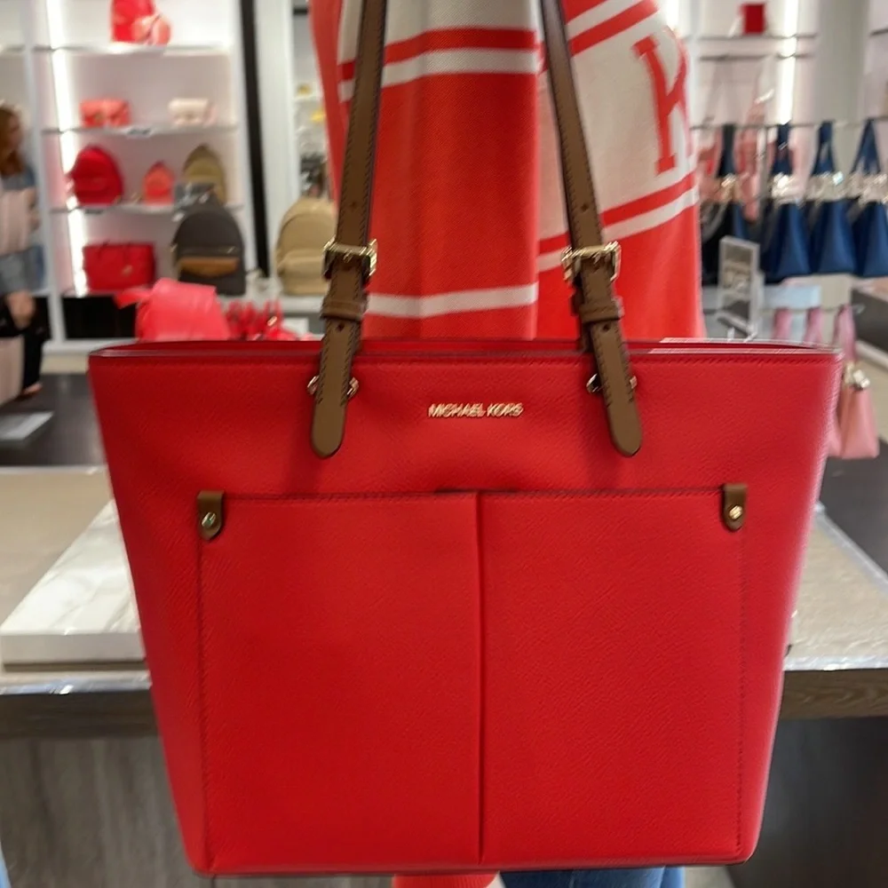 MICHAEL KORS JET SET TRAVEL MEDIUM DOUBLE POCKET TOTE NON-LEATHER VEGAN NWT